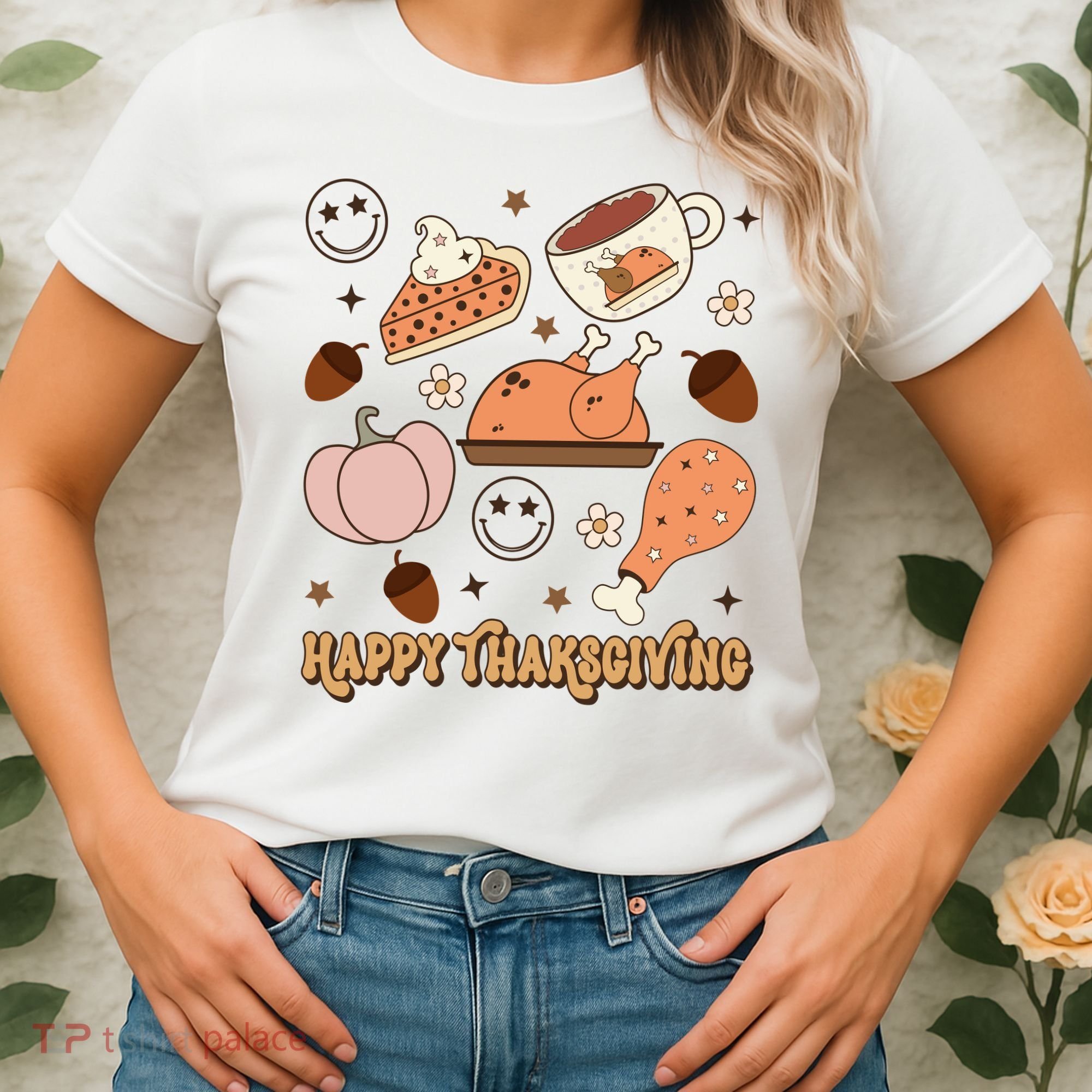 Happy Thanksgiving Groovy Family Thanksgiving Matching Outfits Women's T-Shirt
