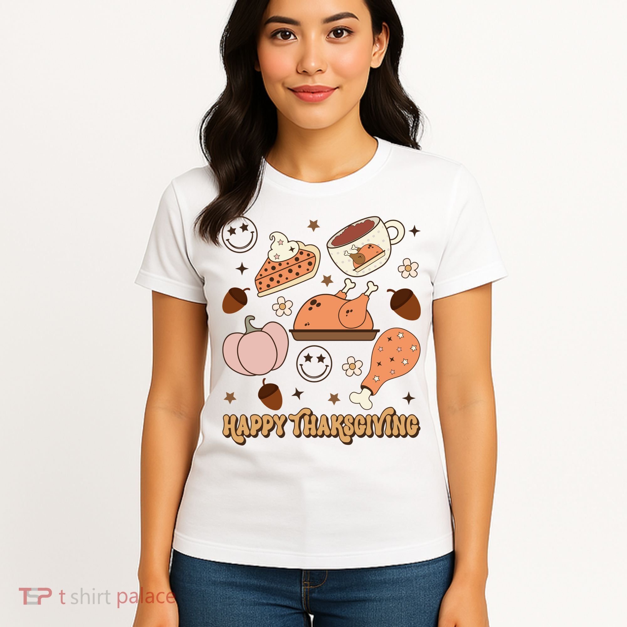 Happy Thanksgiving Groovy Family Thanksgiving Matching Outfits Women's T-Shirt