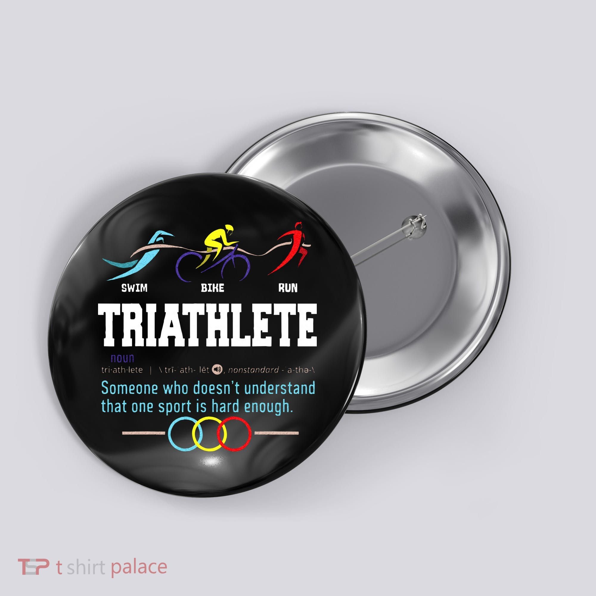 Humorous Triathlon Gift Sports Cycling Running Button