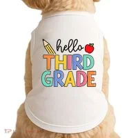 Hello Third Grade Team 3rd Grade Back To School Teacher Doggie Tank thumb 0