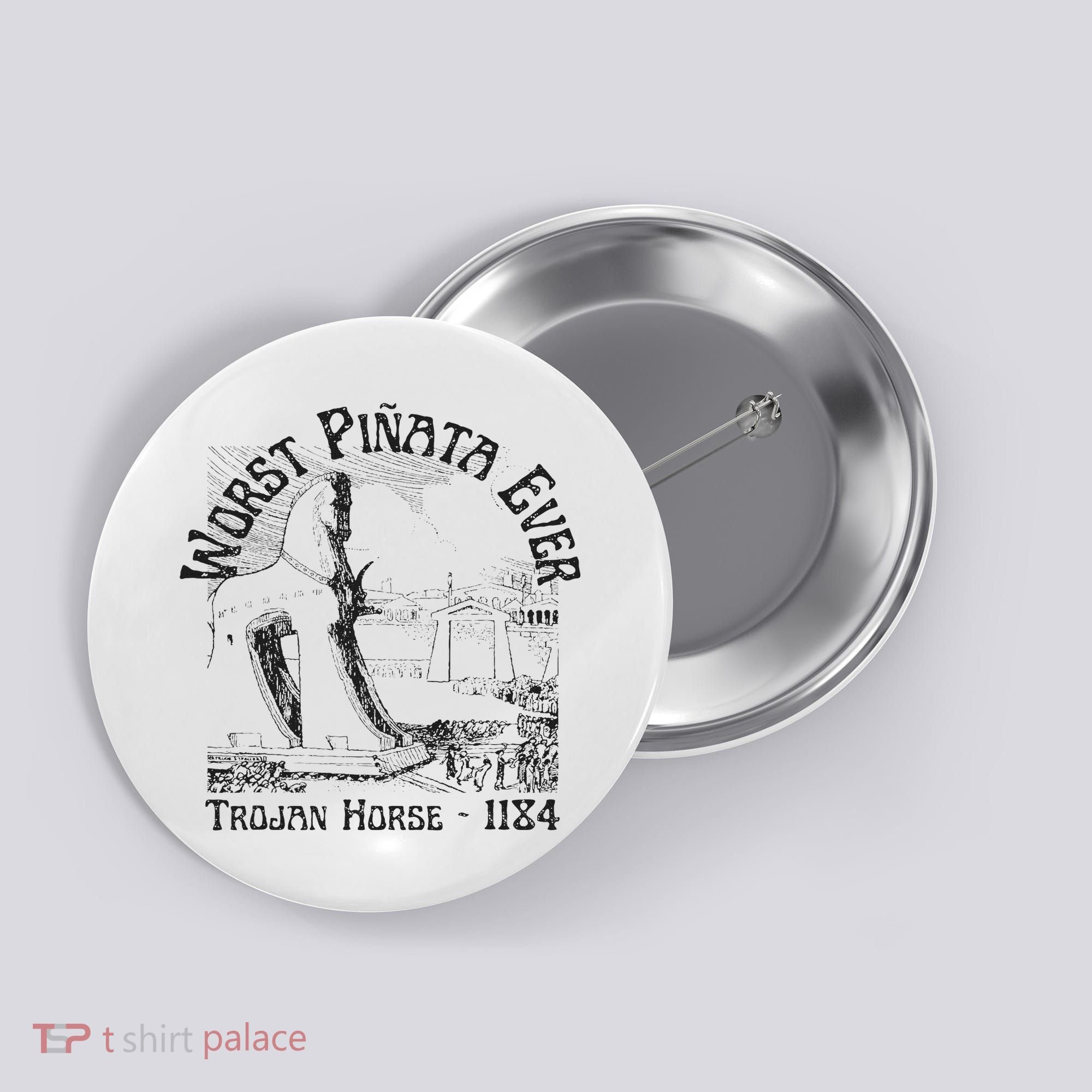 History Teacher Greek Mythology, History Lover Trojan Horse Button