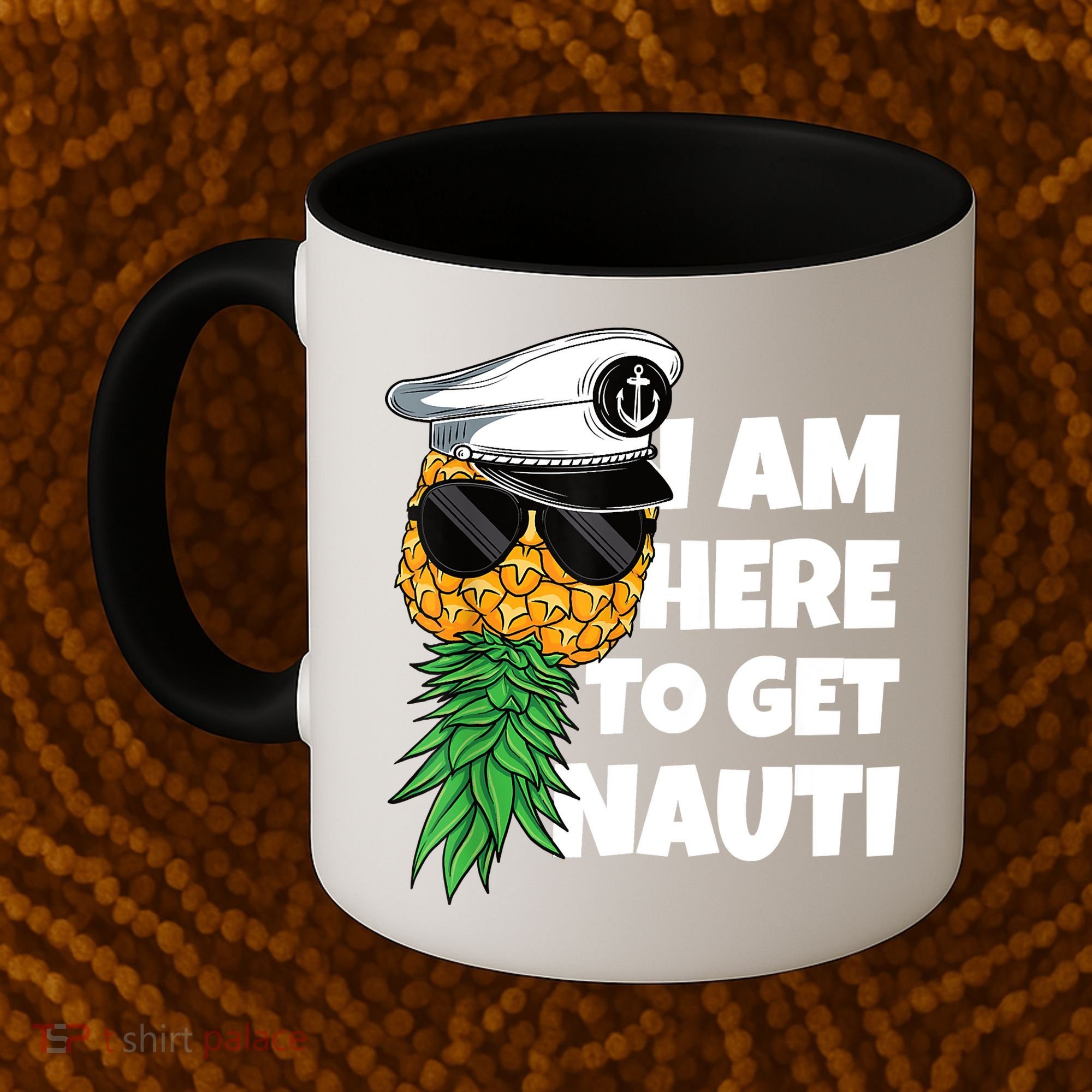 Here To Get Nauti Cruise Boat Upside Down Pineapple Swinger Coffee Mug