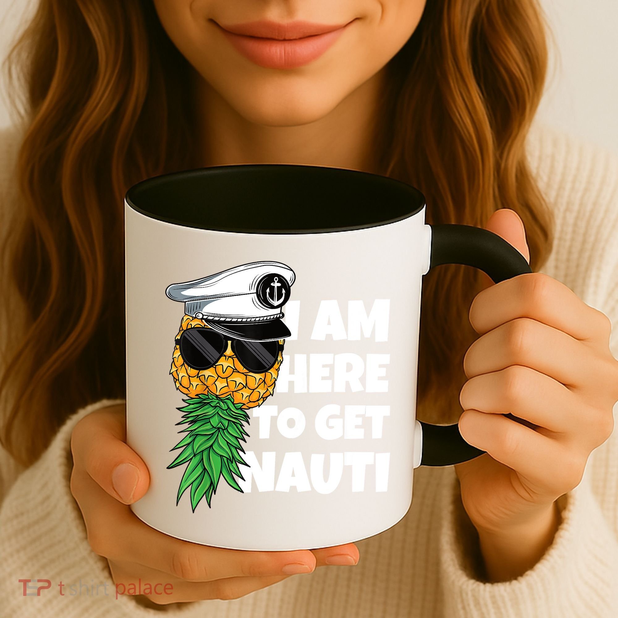 Here To Get Nauti Cruise Boat Upside Down Pineapple Swinger Coffee Mug