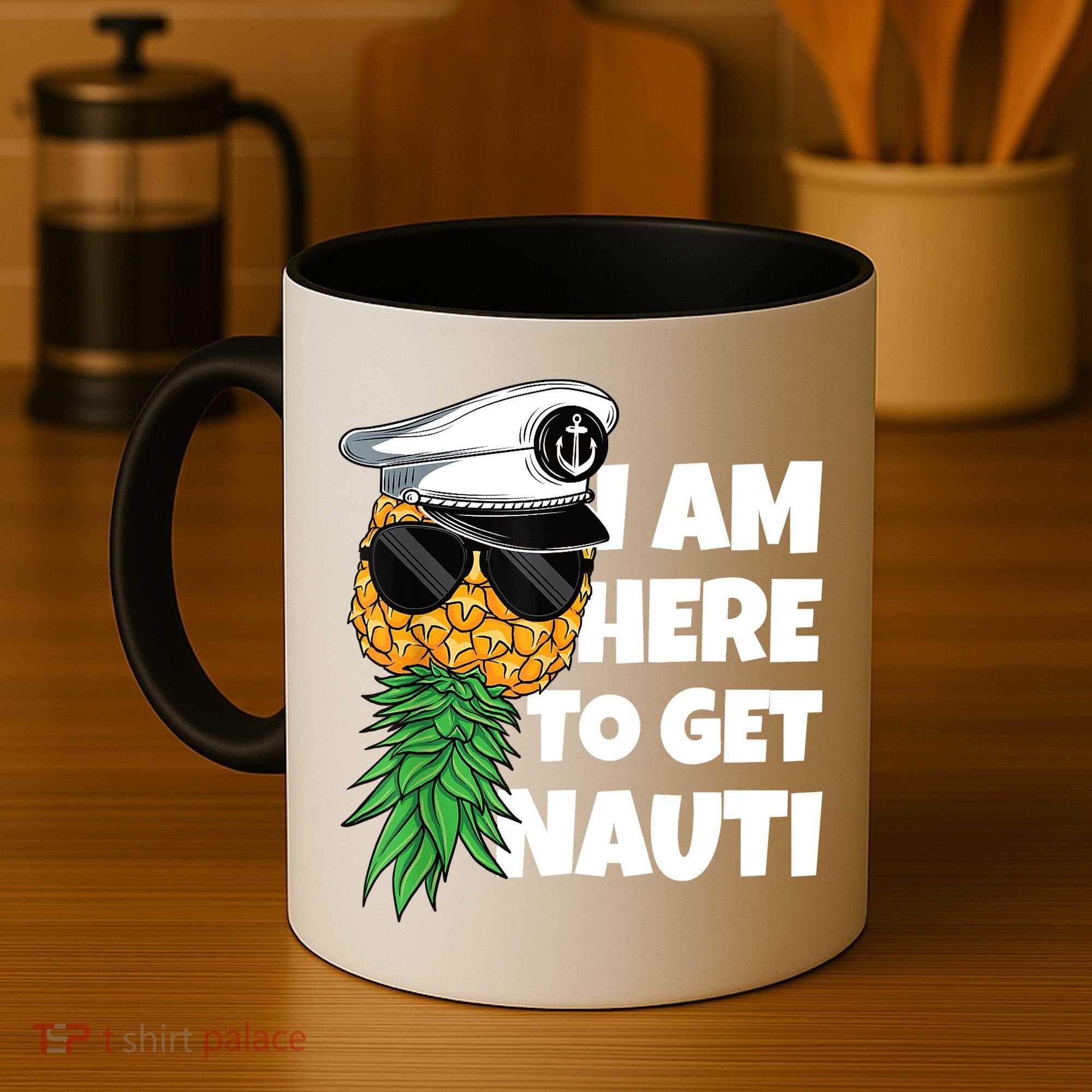 Here To Get Nauti Cruise Boat Upside Down Pineapple Swinger Coffee Mug