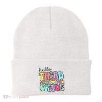 Hello Third Grade Team 3rd Grade Girl Teacher Back To School Beanie thumb 0