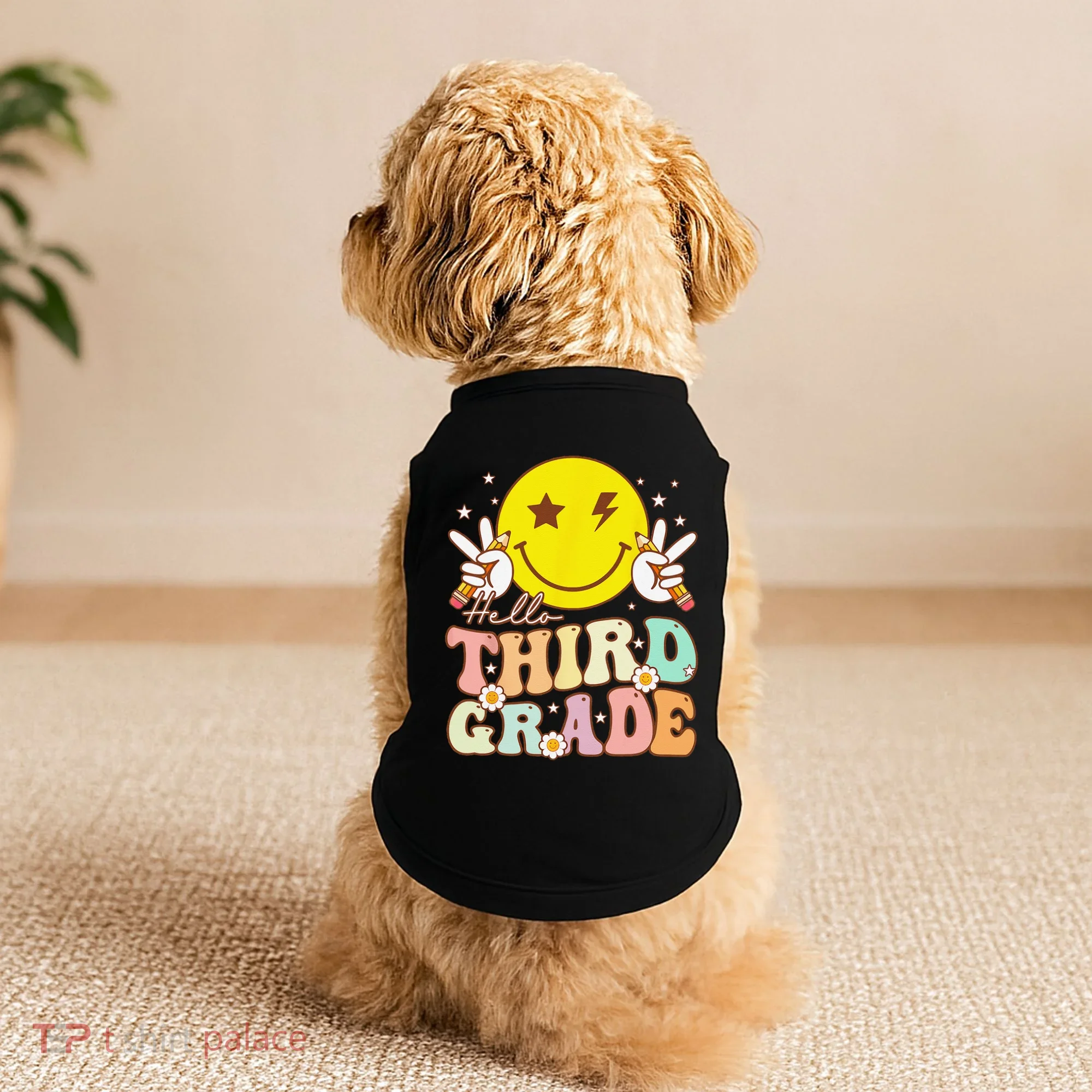 Hello Third Grade Hippie Smile Face 3rd Grade Back To School Doggie Tank