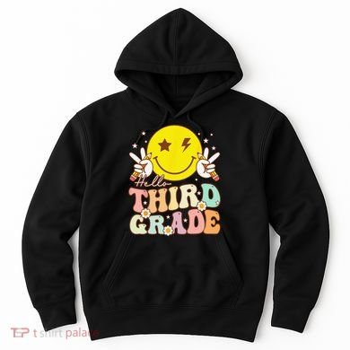 Hello Third Grade Hippie Smile Face 3rd Grade Back To School Hoodie