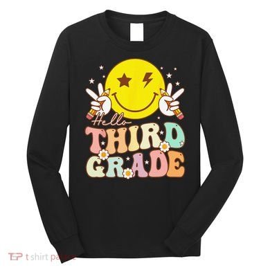 Hello Third Grade Hippie Smile Face 3rd Grade Back To School Long Sleeve Shirt