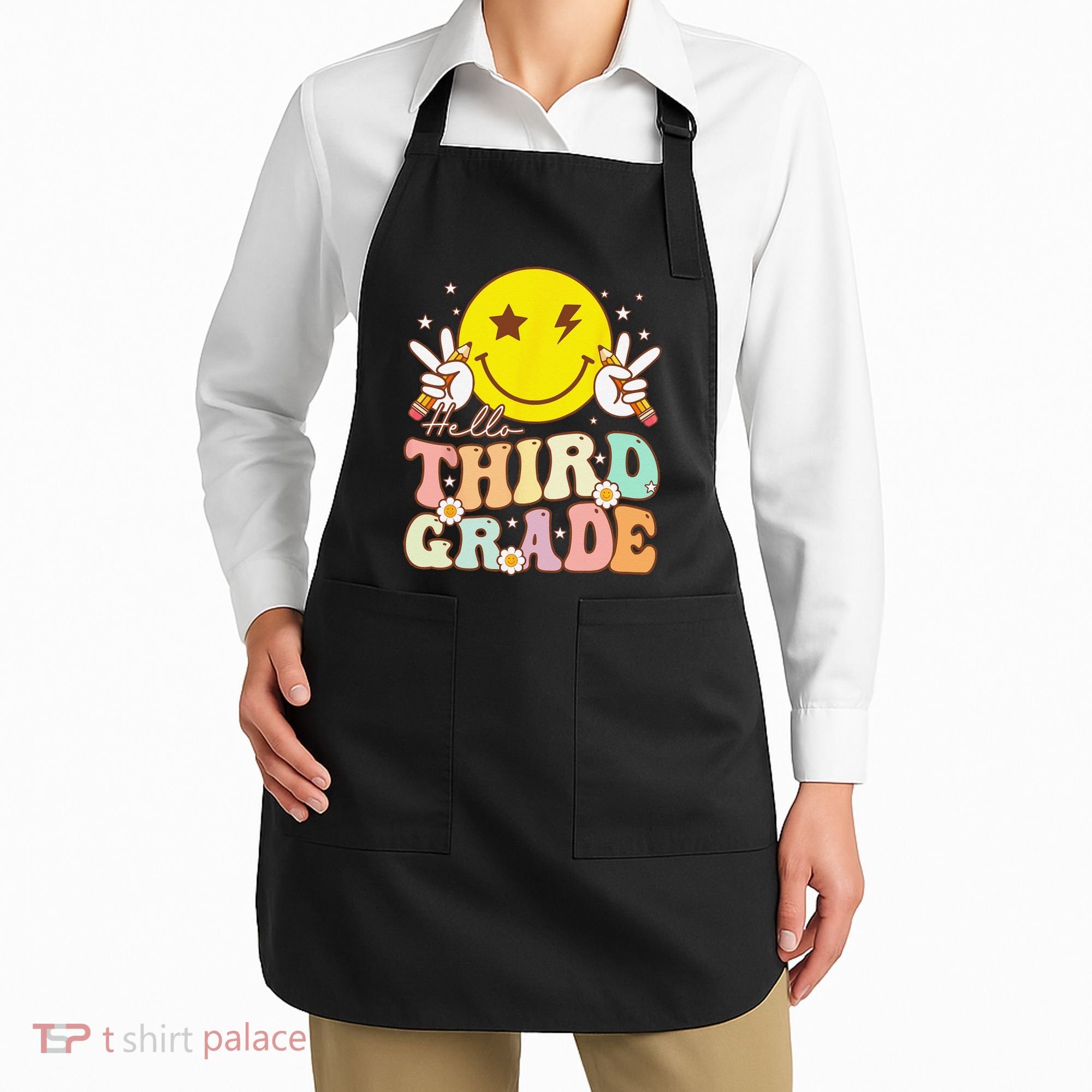 Hello Third Grade Hippie Smile Face 3rd Grade Back To School Apron