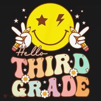 Hello Third Grade Hippie Smile Face 3rd Grade Back To School Apron thumb 3