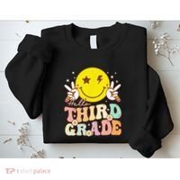 Hello Third Grade Hippie Smile Face 3rd Grade Back To School Sweatshirt thumb 2