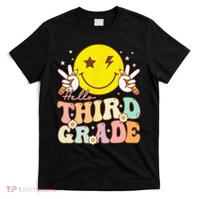Hello Third Grade Hippie Smile Face 3rd Grade Back To School T-Shirt