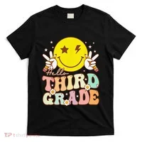 Hello Third Grade Hippie Smile Face 3rd Grade Back To School T-Shirt thumb 0