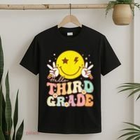 Hello Third Grade Hippie Smile Face 3rd Grade Back To School T-Shirt thumb 2