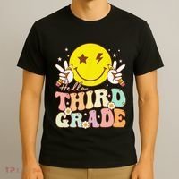 Hello Third Grade Hippie Smile Face 3rd Grade Back To School T-Shirt thumb 3