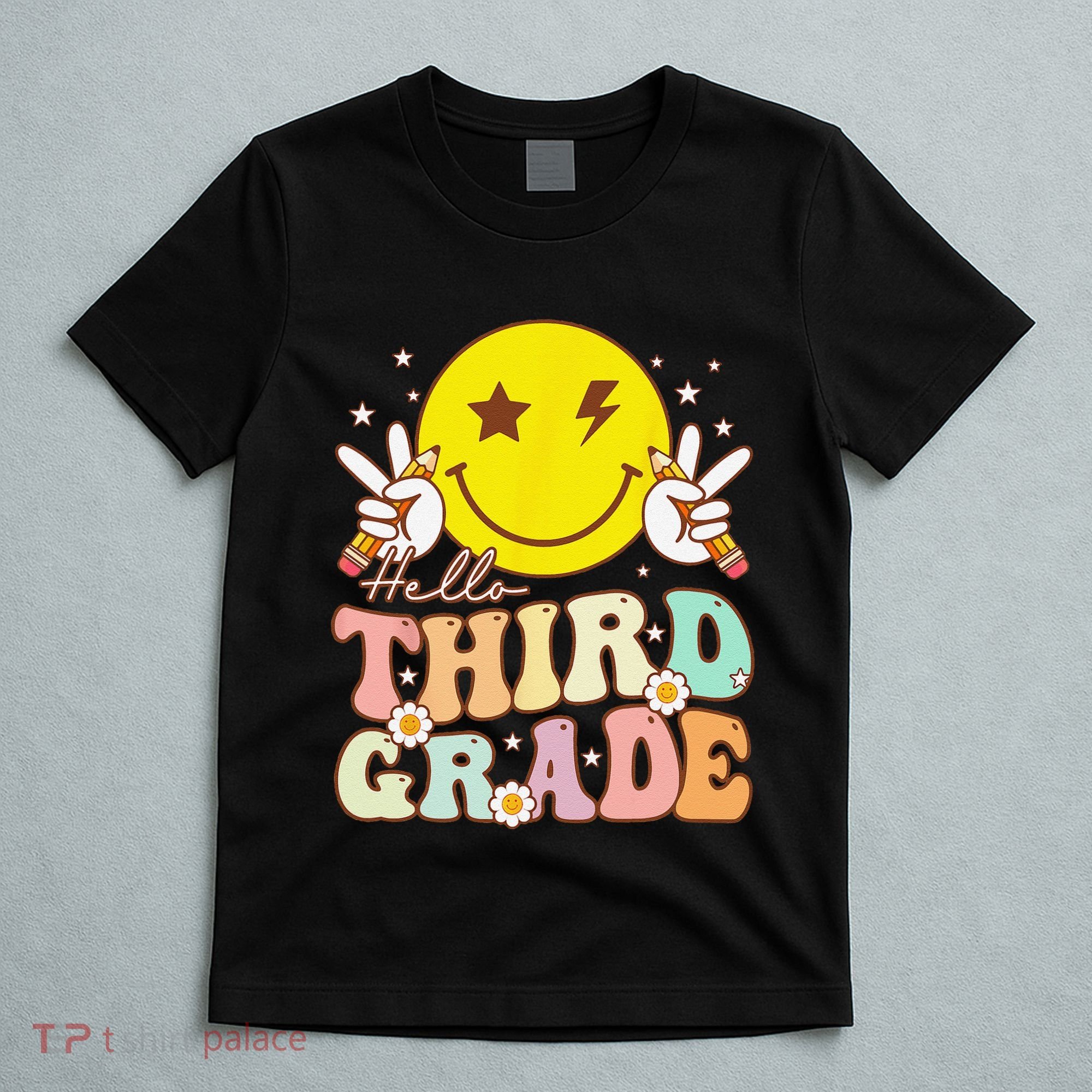 Hello Third Grade Hippie Smile Face 3rd Grade Back To School T-Shirt