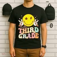 Hello Third Grade Hippie Smile Face 3rd Grade Back To School T-Shirt thumb 6