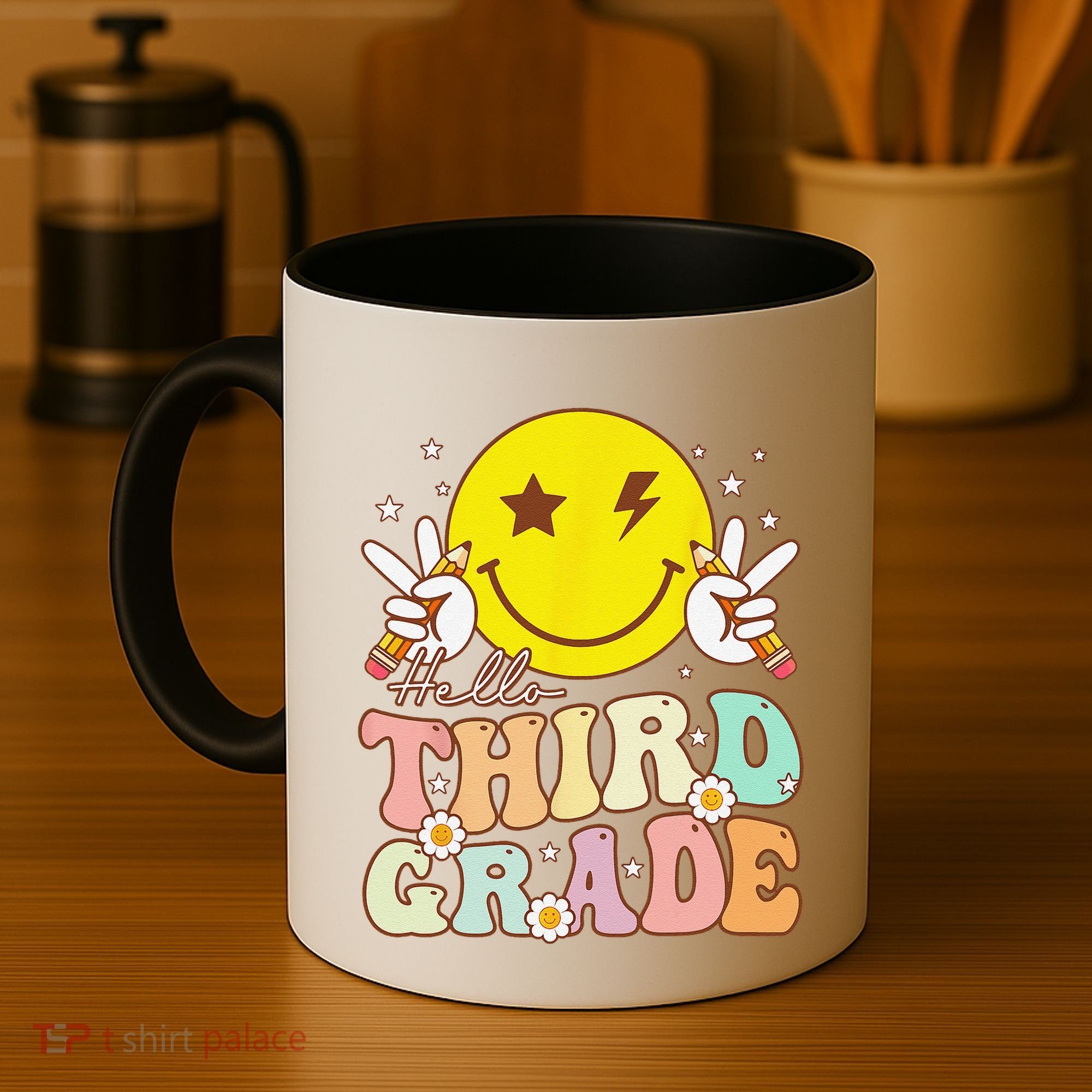Hello Third Grade Hippie Smile Face 3rd Grade Back To School Coffee Mug