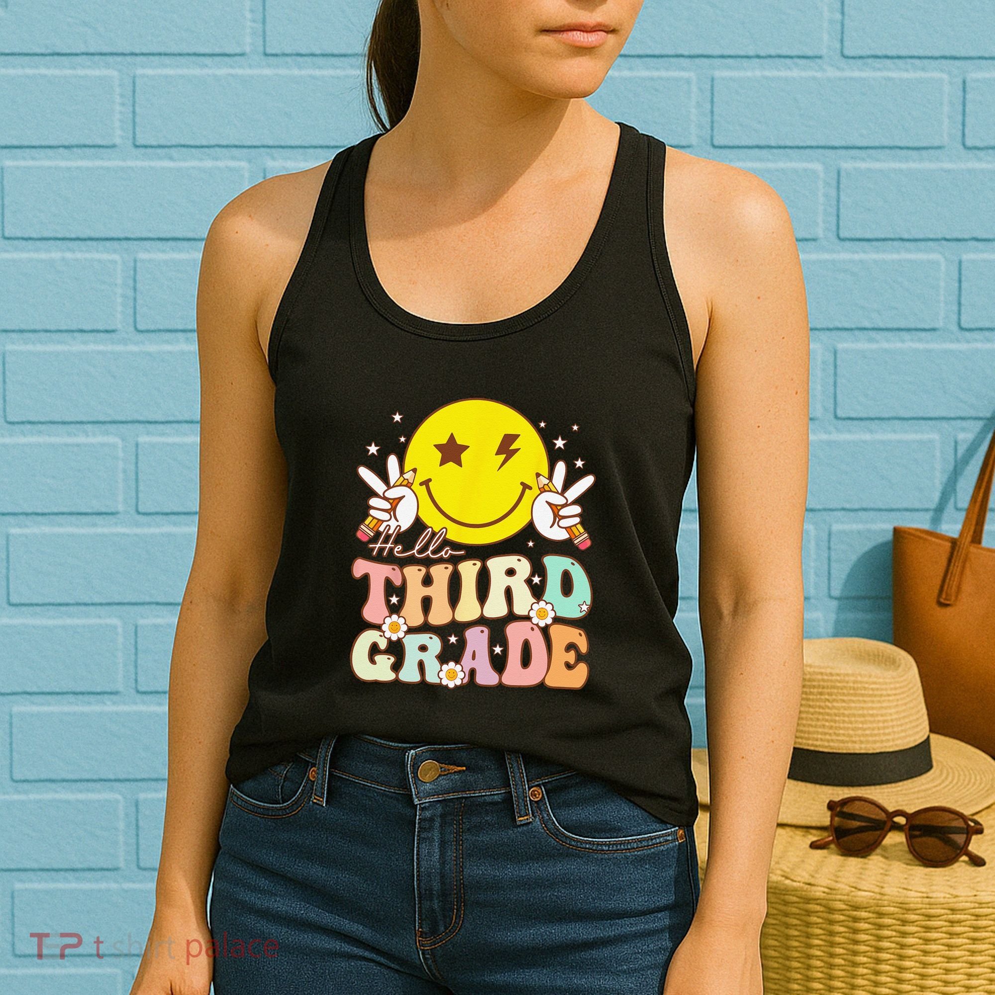 Hello Third Grade Hippie Smile Face 3rd Grade Back To School Women's Tank Top