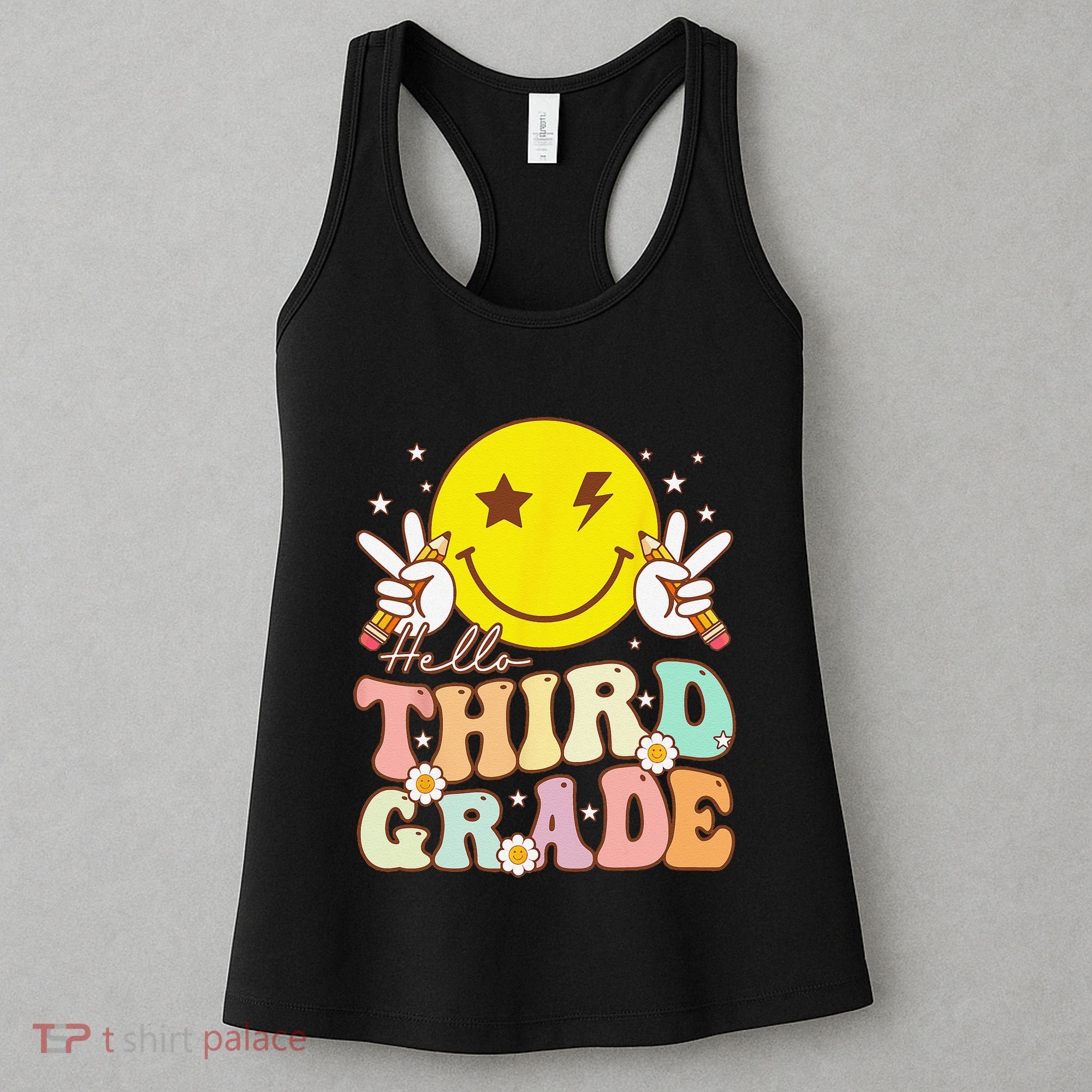 Hello Third Grade Hippie Smile Face 3rd Grade Back To School Women's Tank Top