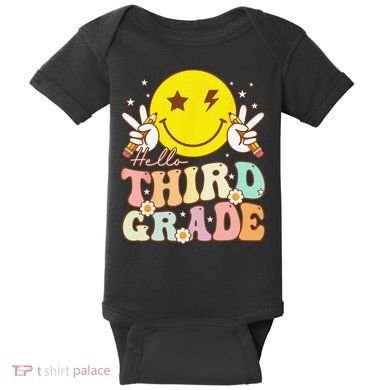 Hello Third Grade Hippie Smile Face 3rd Grade Back To School Baby Bodysuit
