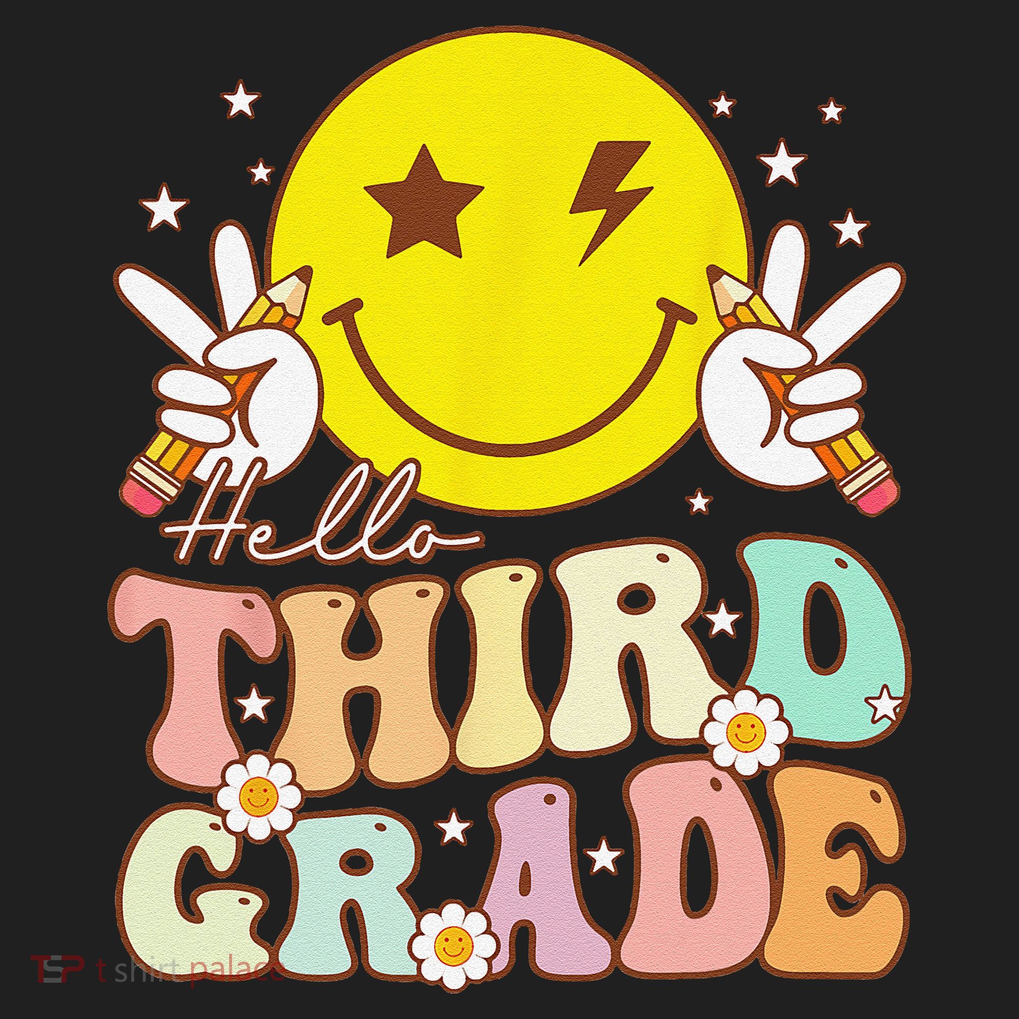 Hello Third Grade Hippie Smile Face 3rd Grade Back To School Hat