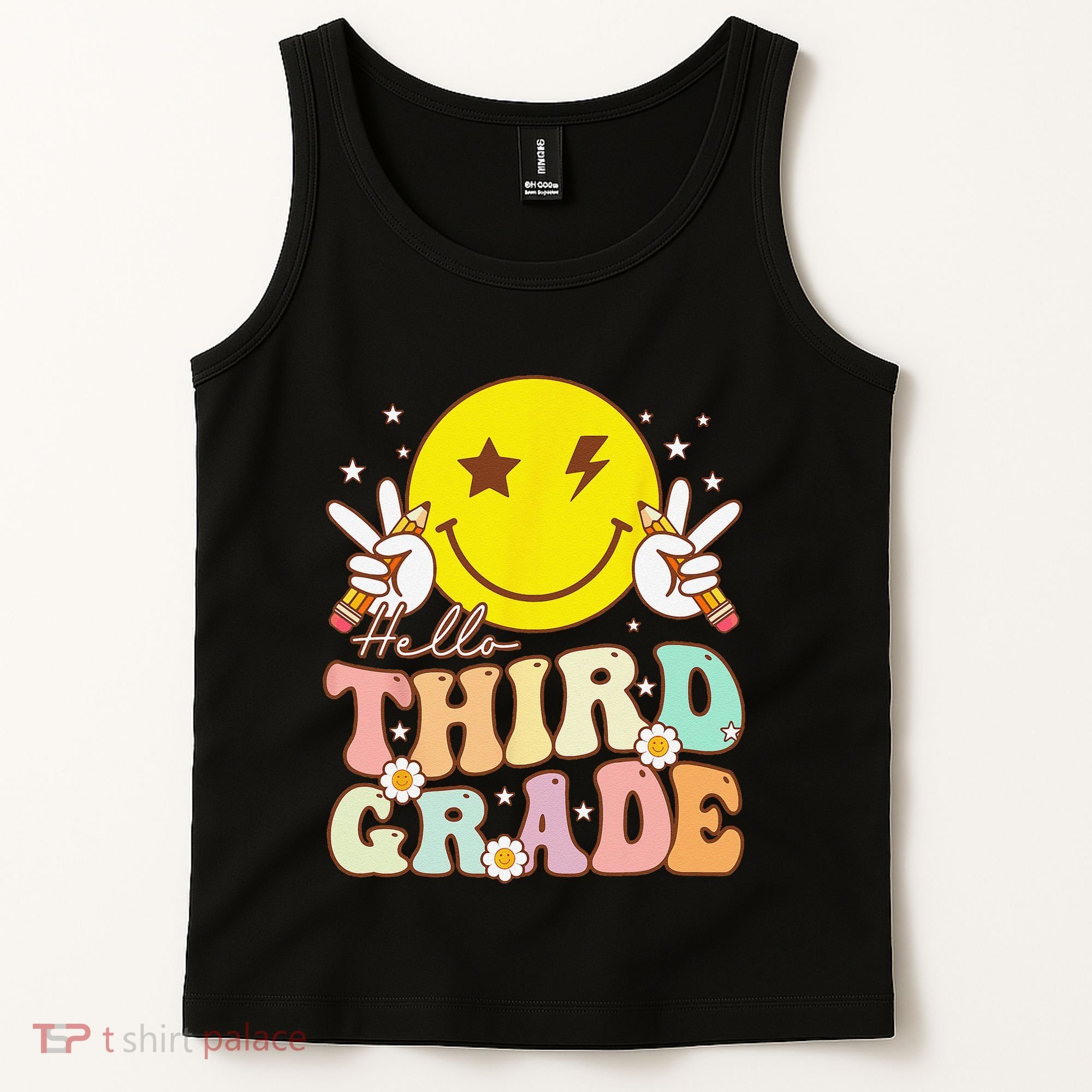 Hello Third Grade Hippie Smile Face 3rd Grade Back To School Tank Top