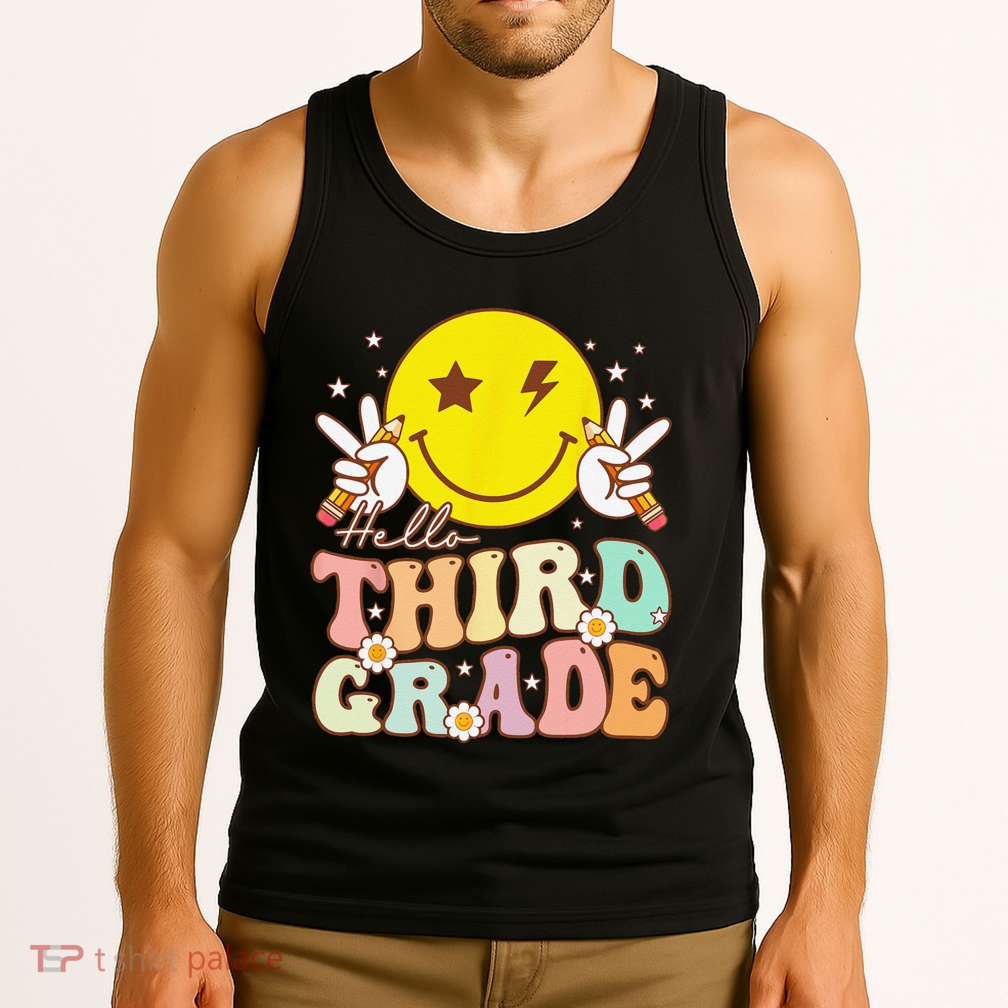 Hello Third Grade Hippie Smile Face 3rd Grade Back To School Tank Top