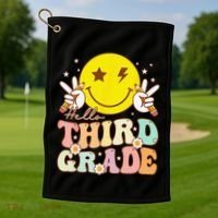 Hello Third Grade Hippie Smile Face 3rd Grade Back To School Golf Towel thumb 1