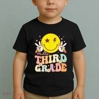Hello Third Grade Hippie Smile Face 3rd Grade Back To School Toddler T-Shirt thumb 2