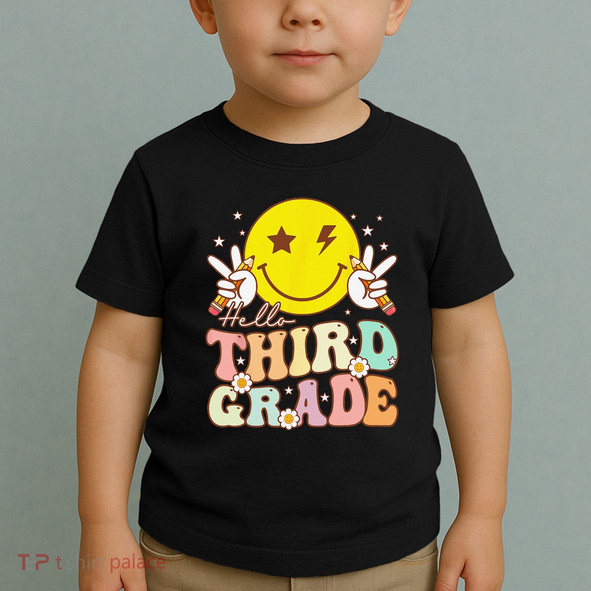 Hello Third Grade Hippie Smile Face 3rd Grade Back To School Toddler T-Shirt