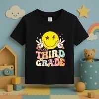Hello Third Grade Hippie Smile Face 3rd Grade Back To School Toddler T-Shirt thumb 3