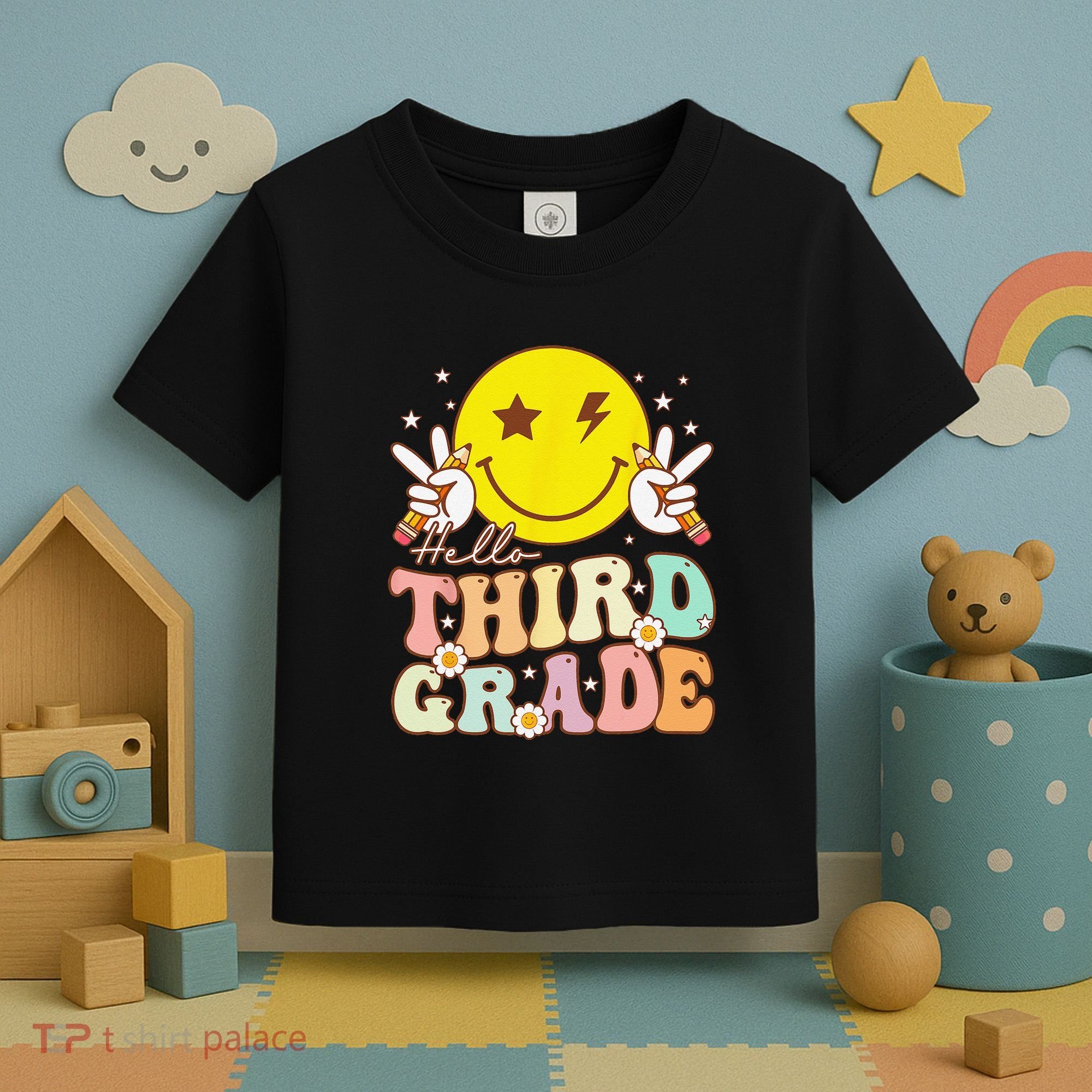 Hello Third Grade Hippie Smile Face 3rd Grade Back To School Toddler T-Shirt