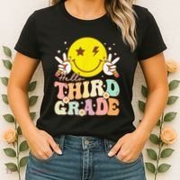Hello Third Grade Hippie Smile Face 3rd Grade Back To School Women's T-Shirt thumb 2