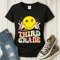 Hello Third Grade Hippie Smile Face 3rd Grade Back To School Women's T-Shirt thumb 3