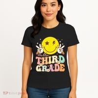 Hello Third Grade Hippie Smile Face 3rd Grade Back To School Women's T-Shirt thumb 4