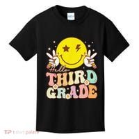 Hello Third Grade Hippie Smile Face 3rd Grade Back To School Kids T-Shirt thumb 0