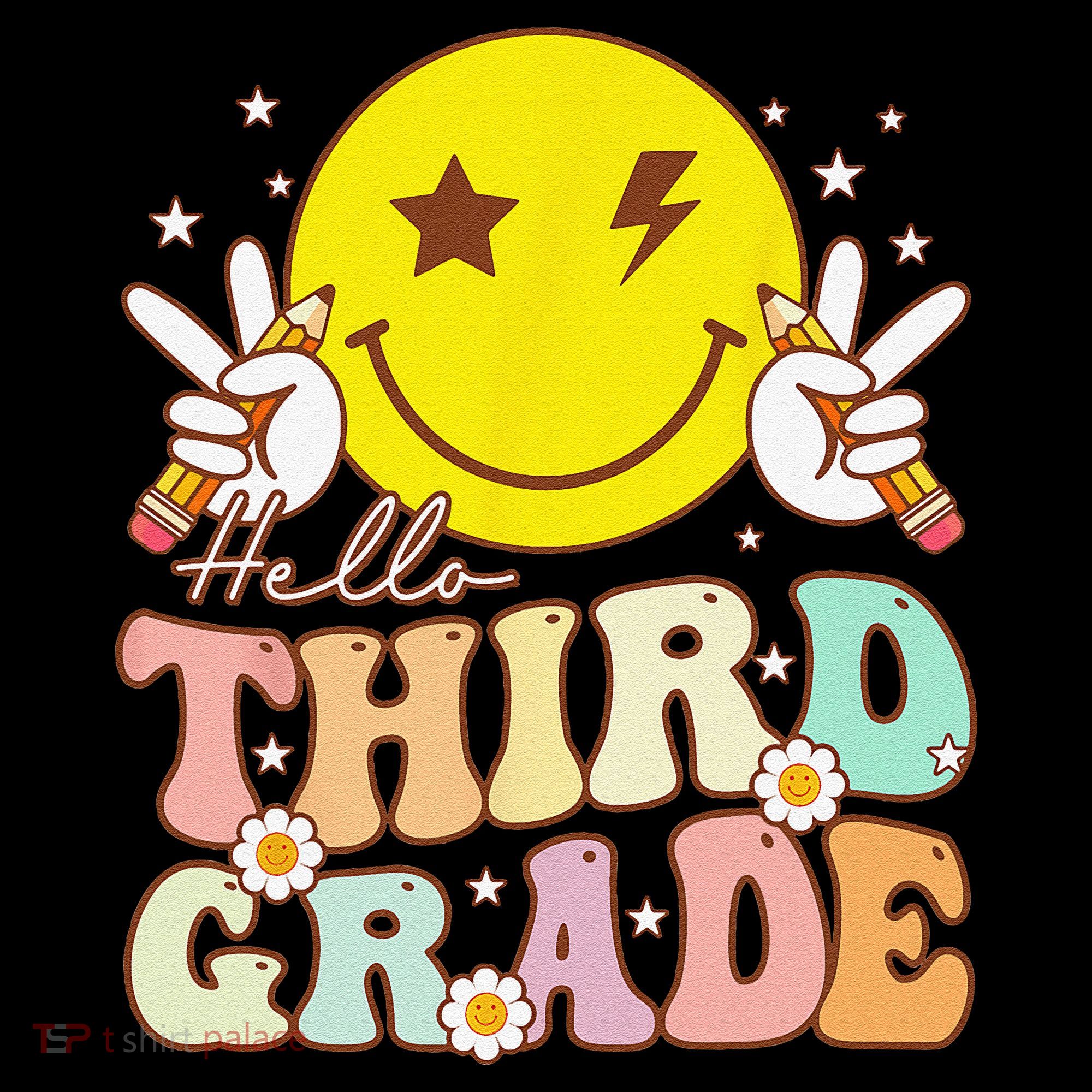 Hello Third Grade Hippie Smile Face 3rd Grade Back To School Kids T-Shirt