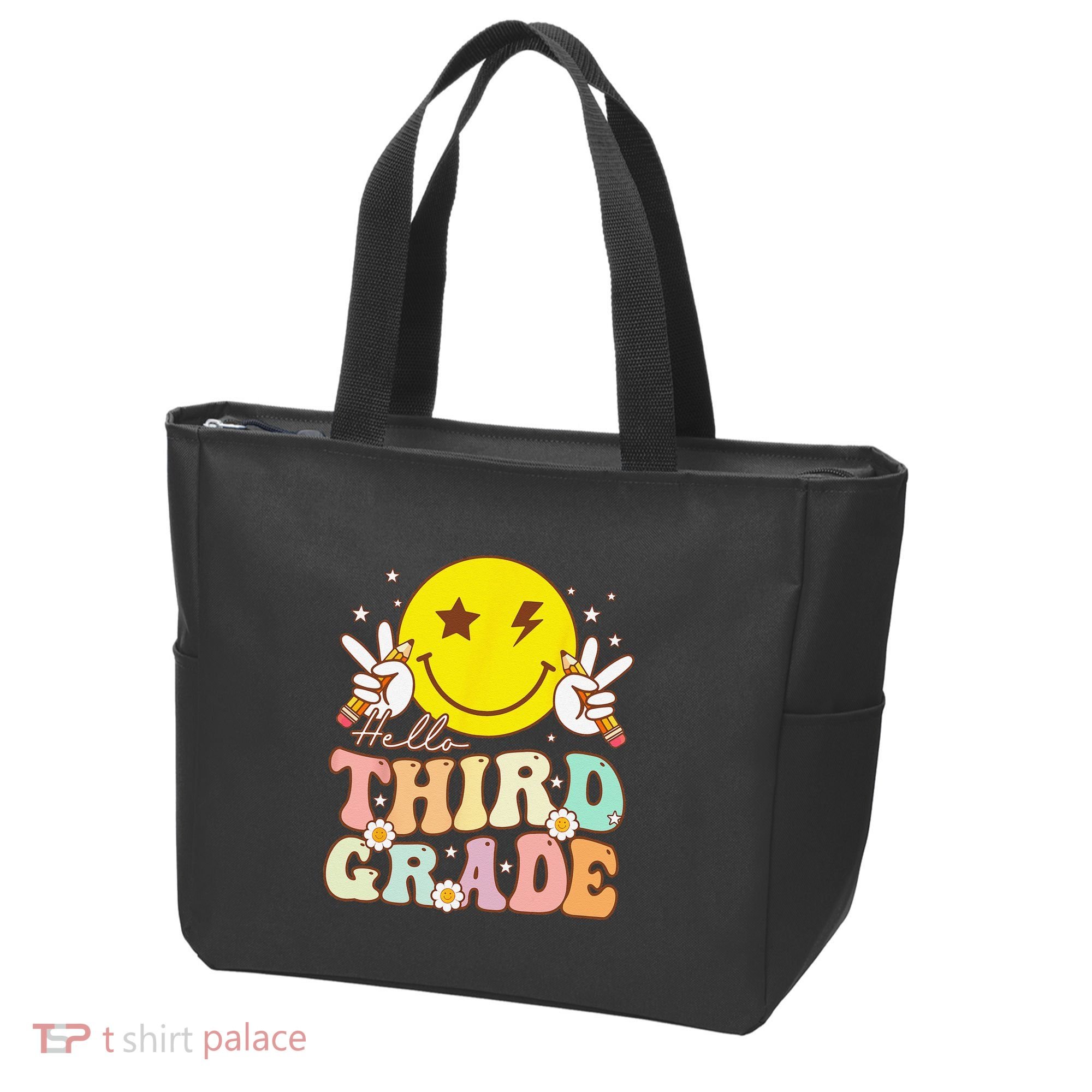 Hello Third Grade Hippie Smile Face 3rd Grade Back To School Tote Bag