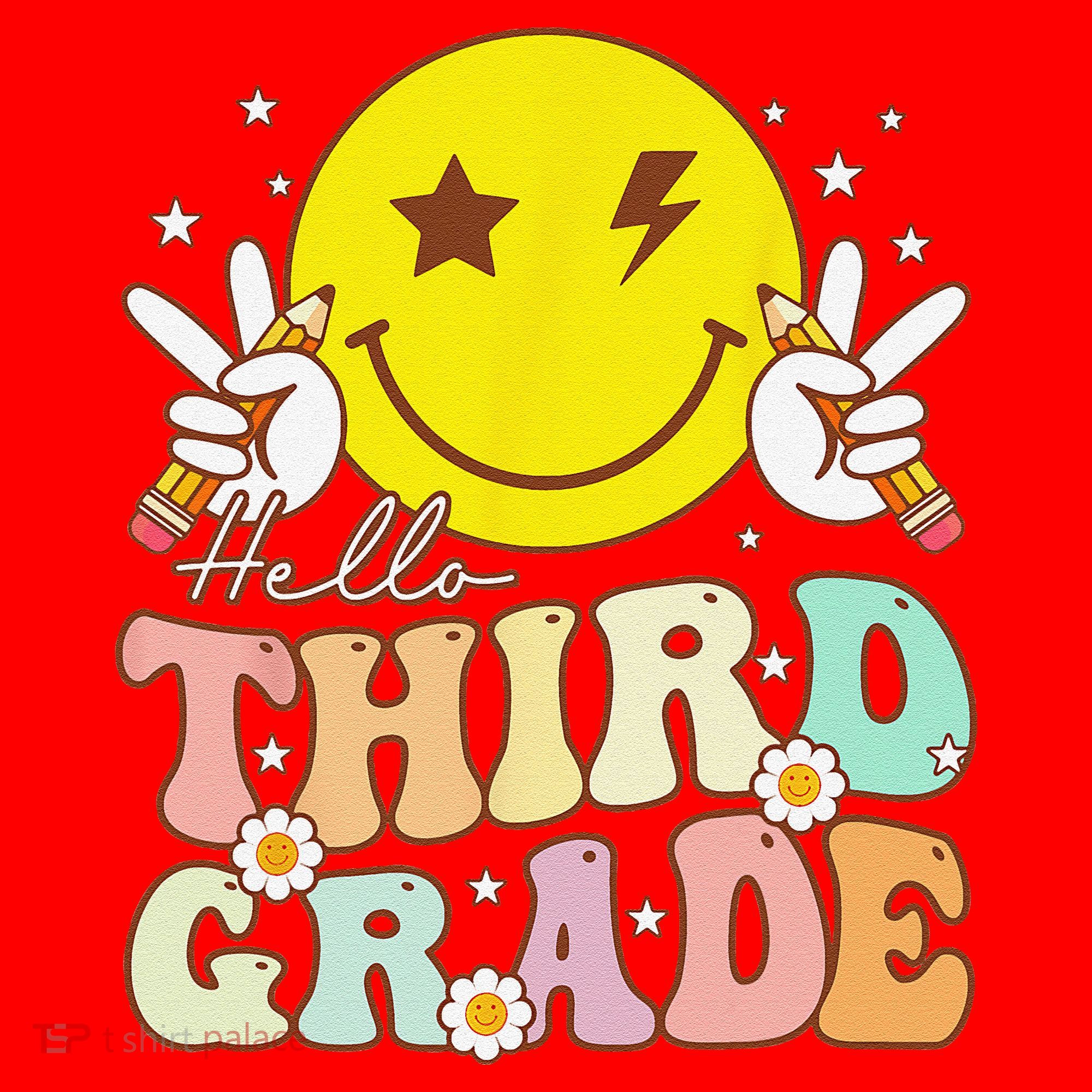 Hello Third Grade Hippie Smile Face 3rd Grade Back To School Santa Hat