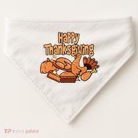 Happy Thanksgiving Holiday Festive Turkey USA-Made Doggie Bandana thumb 0