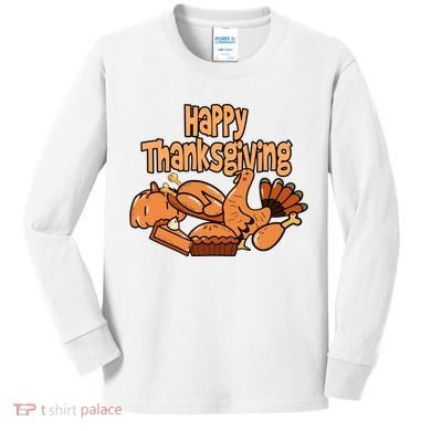 Happy Thanksgiving Holiday Festive Turkey Kids Long Sleeve Shirt