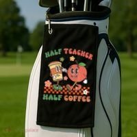 Half Teacher Half Coffee Coffee Addict Teacher Appreceation Funny Teacher Golf Towel thumb 2