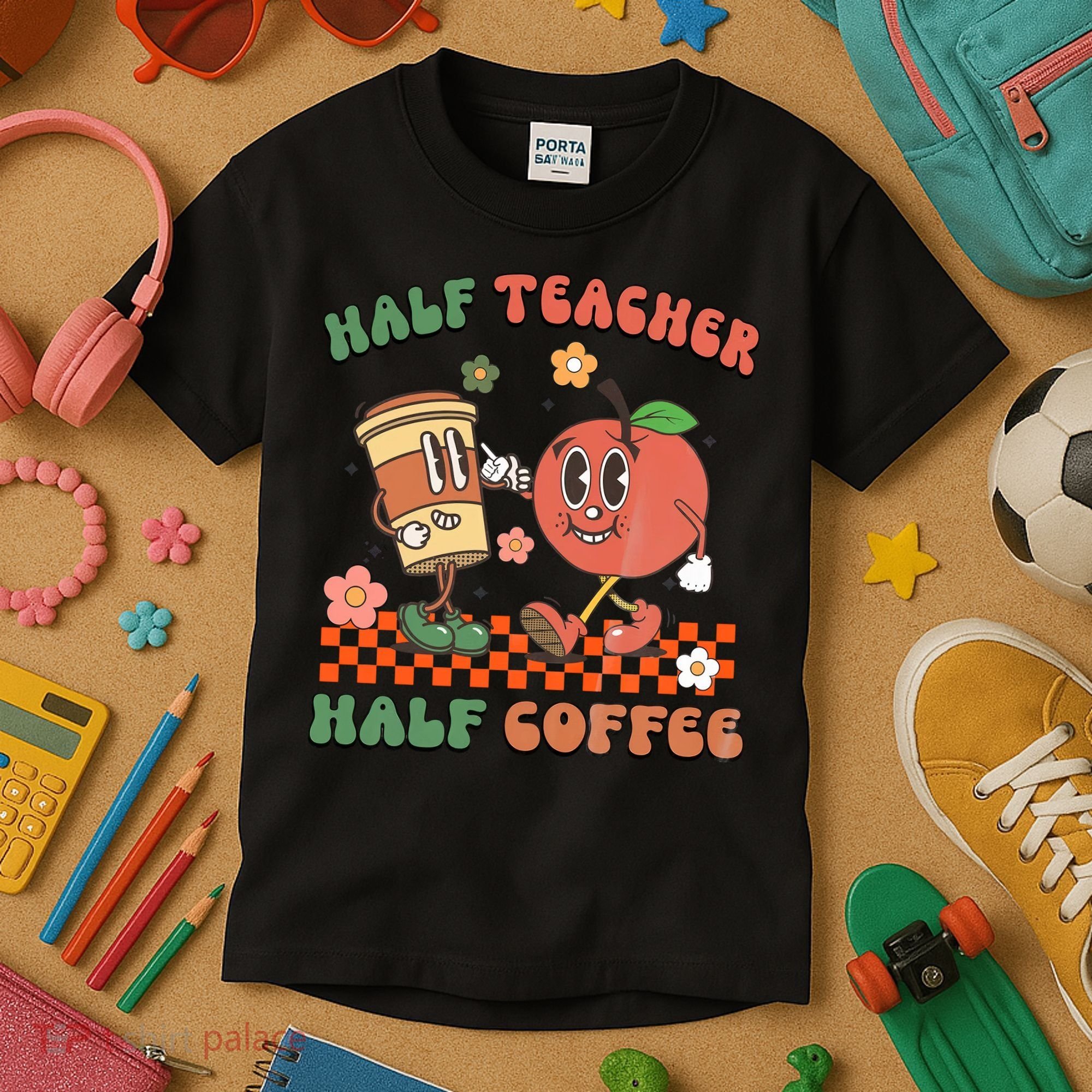 Half Teacher Half Coffee Coffee Addict Teacher Appreceation Funny Teacher Kids T-Shirt