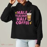 Half Teacher Half Coffee Ladies Heavyweight Boxy Pullover Hoodie thumb 0