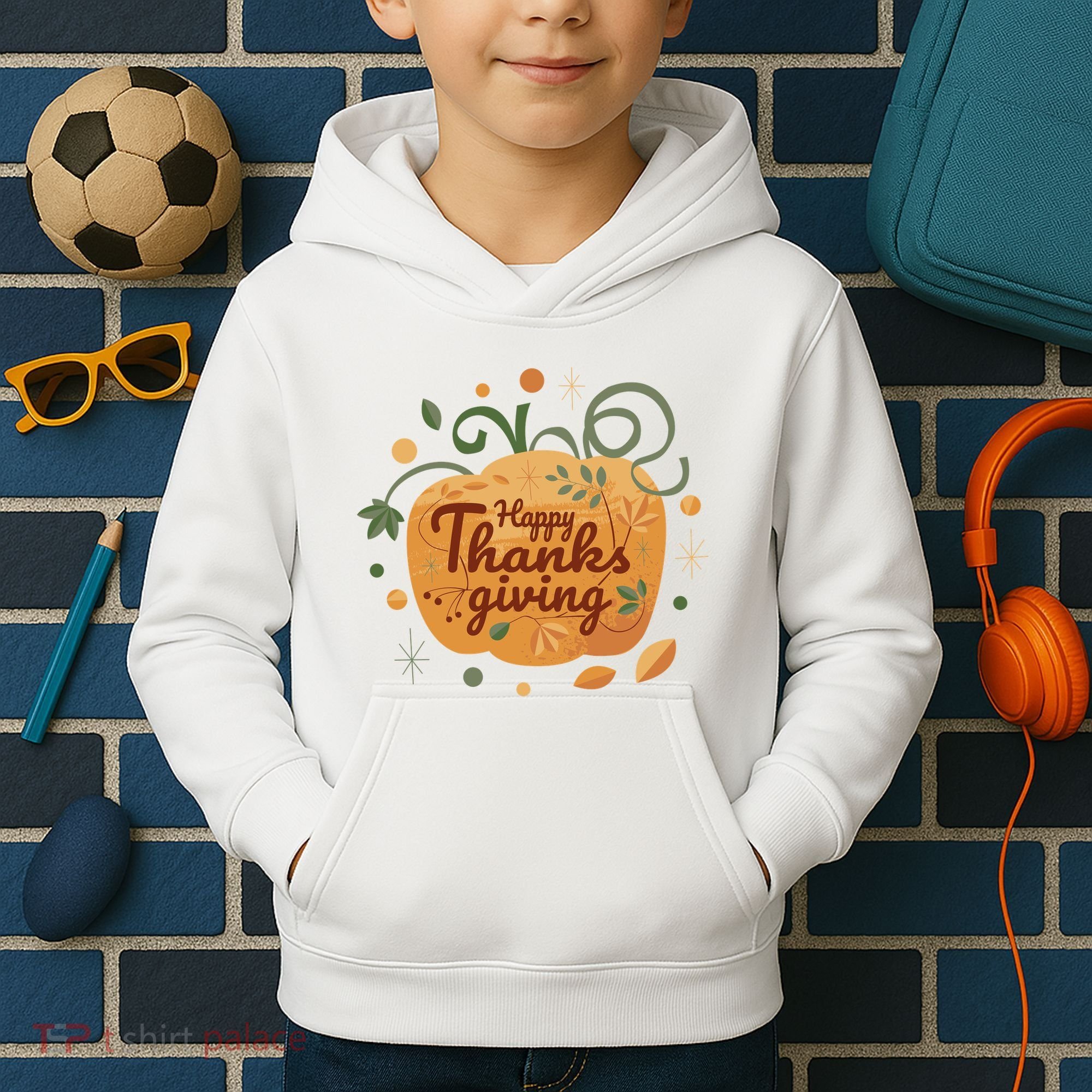 Happy Thanksgiving Holiday Pumpkin Autumn Kids Hoodie