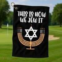 Hanukkah This How We Jew It Chanukah Menorah Golf Towel thumb 1