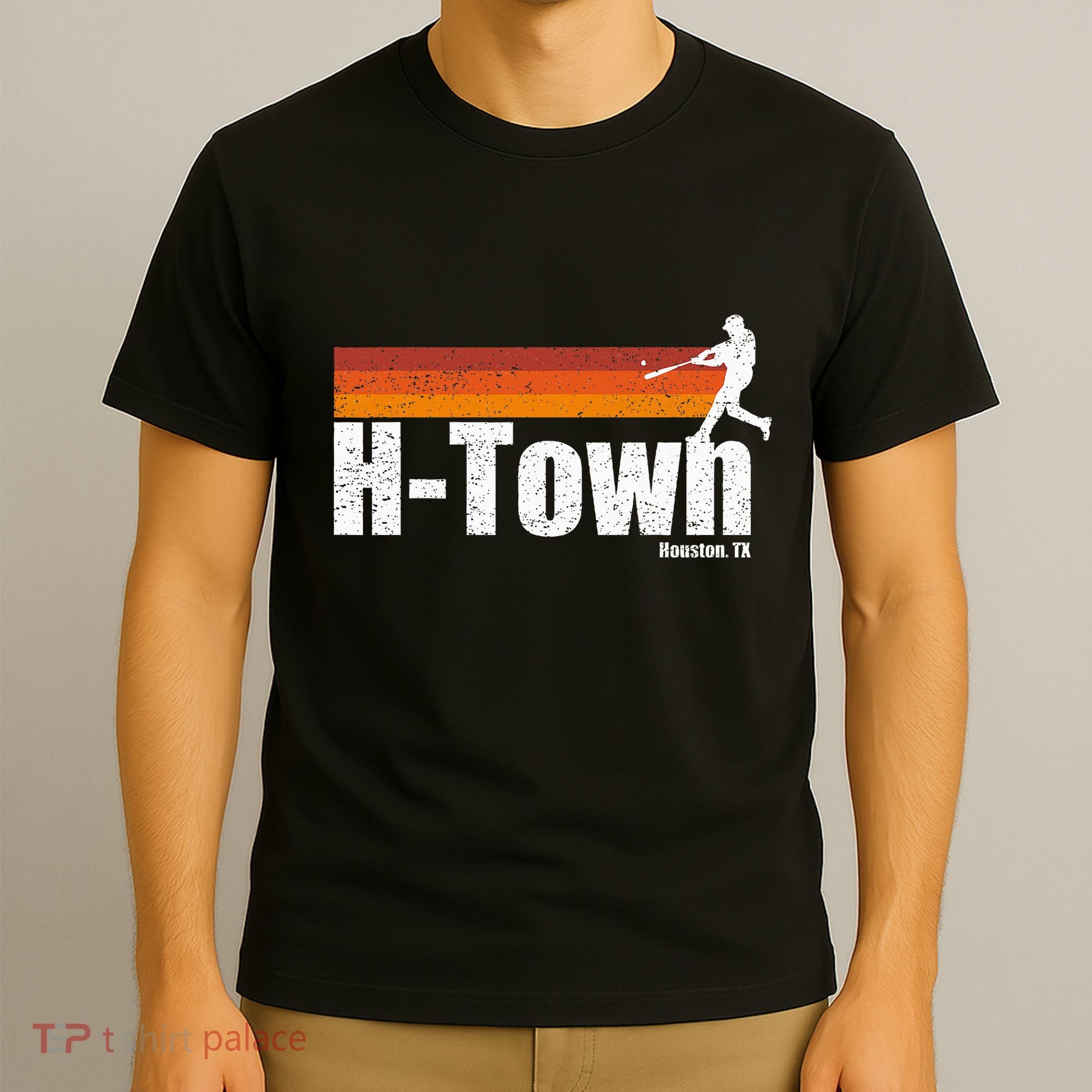 H Town Houston City Texas Baseball Vintage Stripes T-Shirt