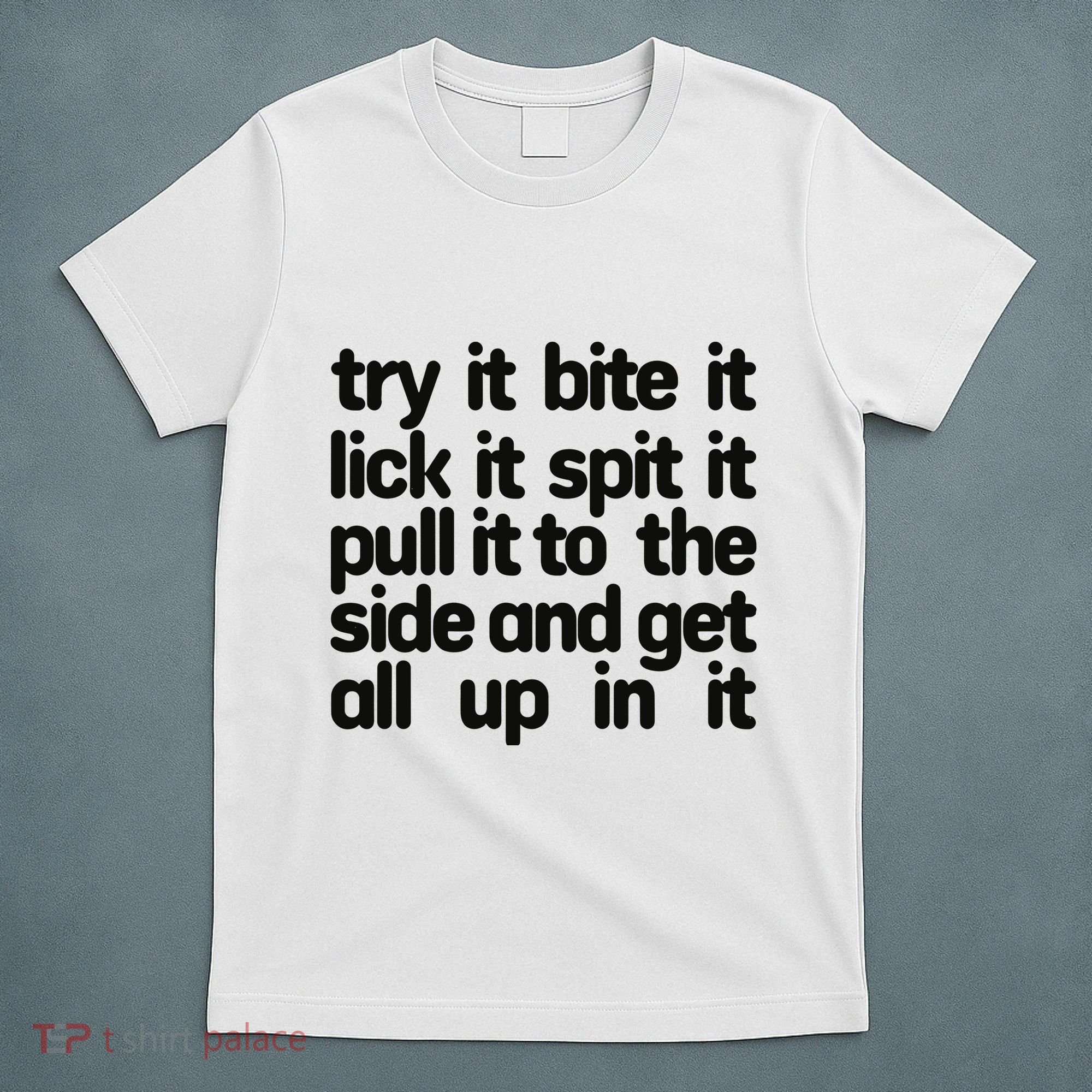Hard222soft Try It Bite It Lick It Spit It Pull It To The Side And Get All Up In T-Shirt
