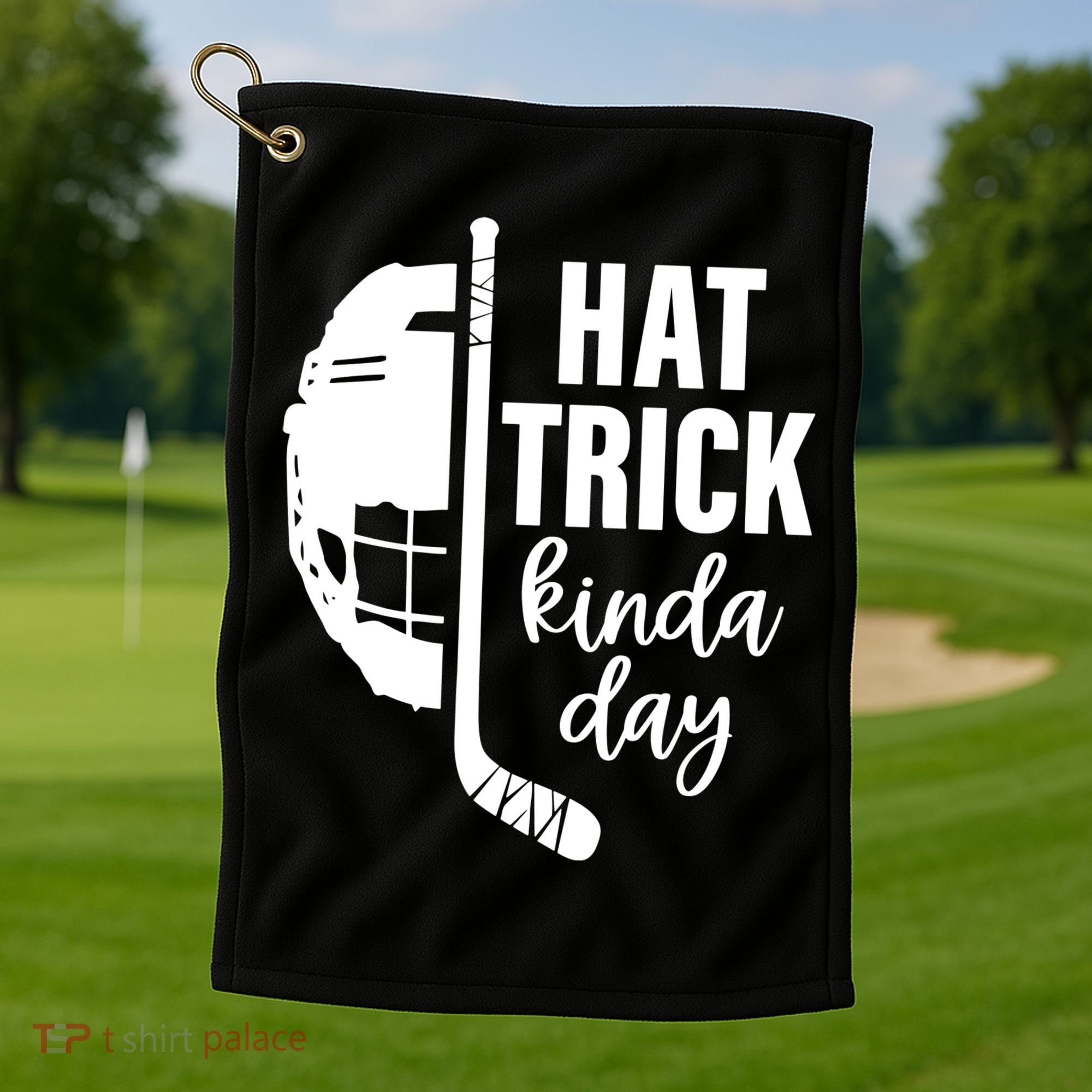 Hat Trick Kinda Day Ice Hockey Player Golf Towel